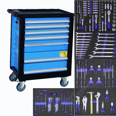 204Pcs  workshop cabinet with Tools, professional hand tools in trolley cabinet